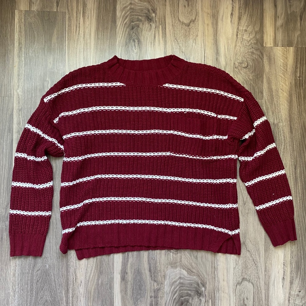 American Eagle Maroon and White Striped Sweater